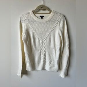 Talbots Cream Cable Knit Sweater Textured Pullover Size M